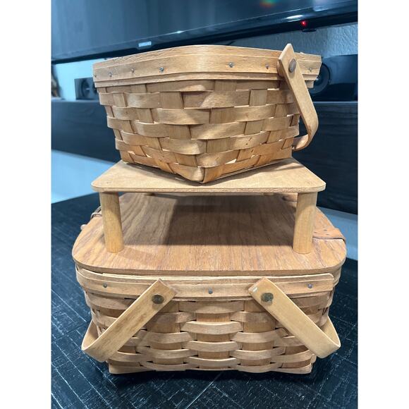 Vintage Longaberger picnic Basket with Table and small basket. Made in USA